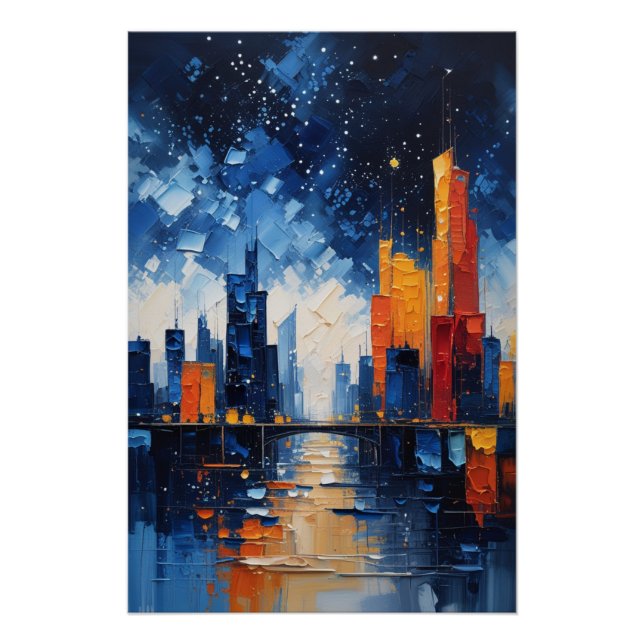 Abstract Night Skyline Impasto Poster (Front)