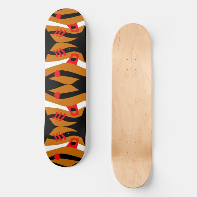Abstract Noah’s Ark Black Caramel Red White Skateboard (Front)