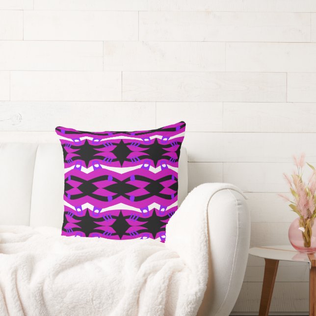 Abstract Noah’s Ark Black Fuchsia Purple White Throw Pillow (Couch)