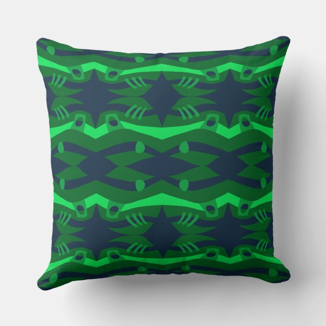Abstract Noah’s Ark Navy Blue Bottle Green  Throw Pillow (Back)