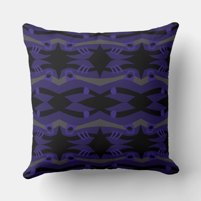 Abstract Noah's Ark Black Indigo Grey Throw Pillow (Back)