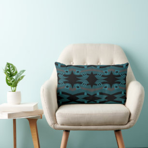 Abstract Noah's Ark Black Teal Grey Lumbar Pillow
