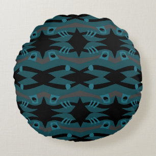 Abstract Noah's Ark Black Teal Grey Round Pillow