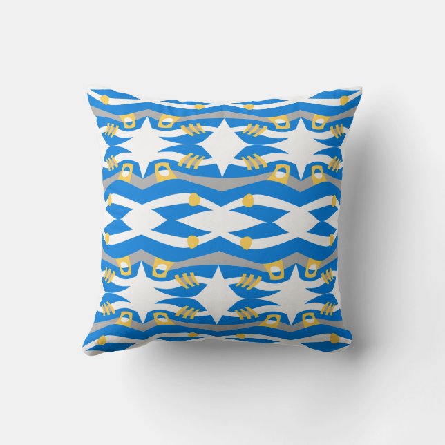 Abstract Noah's Ark Blue Yellow Grey Throw Pillow (Back)