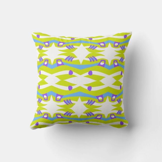 Abstract Noah's Ark Green Purple Blue Throw Pillow (Back)