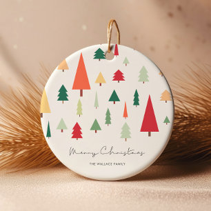 Abstract Nordic Christmas Trees Pattern Ceramic Ornament