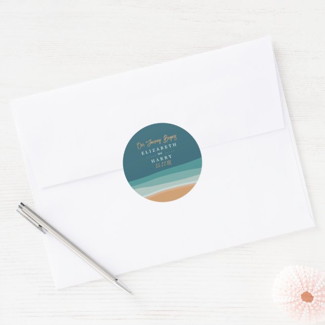 Abstract Ocean Beach Wedding Classic Round Sticker (Envelope)