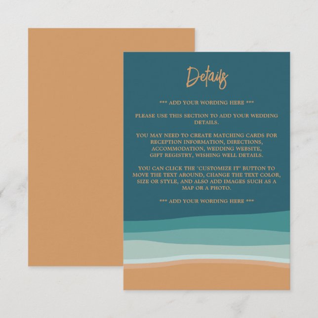 Abstract Ocean Beach Wedding Detail Enclosure Card (Front/Back)