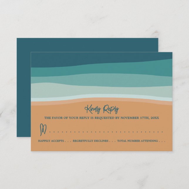 Abstract Ocean Beach Wedding RSVP Card (Front/Back)