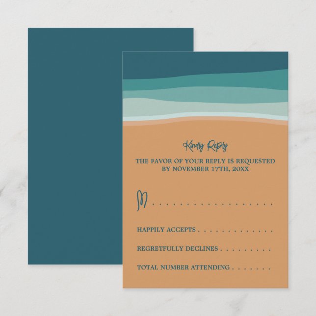 Abstract Ocean Beach Wedding RSVP Card (Front/Back)