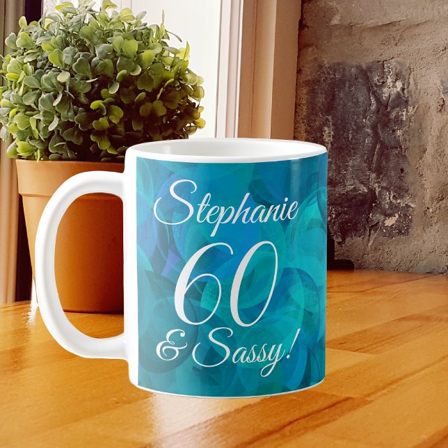 Abstract Ocean Blue Teal 60 and Sassy Birthday Coffee Mug (Creator Uploaded)