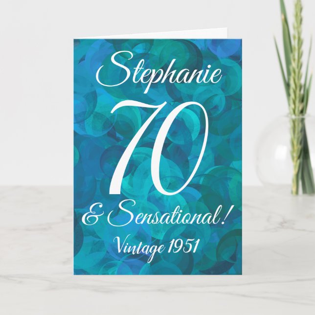 Abstract Ocean Blue Teal 70 and Sensational Card (Front)