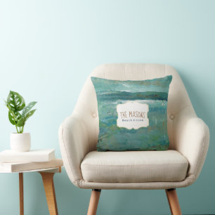 Abstract Ocean Coast Teal Art Throw Pillow