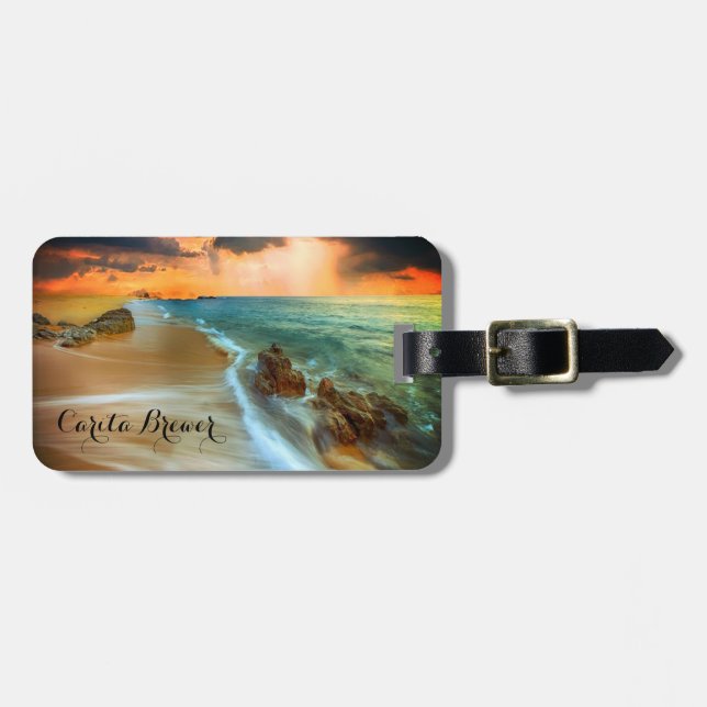 Abstract Ocean  Luggage Tag w/ leather strap (Front Horizontal)