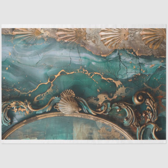 Abstract Ocean & Shells, Mixed Media Art Tissue Paper (Front)