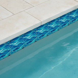 Abstract Ocean Waves Blue and Gold Watercolor II Tile