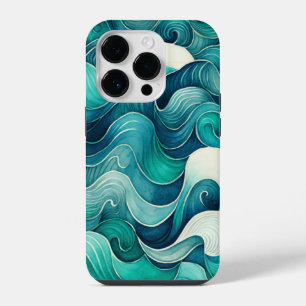 Abstract Ocean Waves Blue and Turquoise iPhone 14 Pro Case