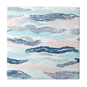 Abstract Ocean Waves Blue Pink Textured Pattern Tile