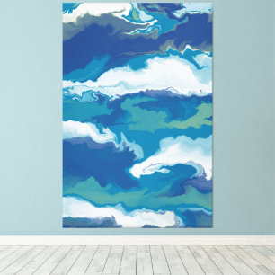 Abstract Ocean Waves in a Stormy Sky – Marbled Canvas Print