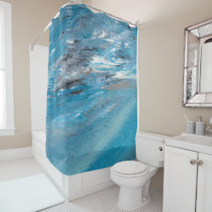 Abstract Ocean Waves in Blue and Grey Brushstrokes
