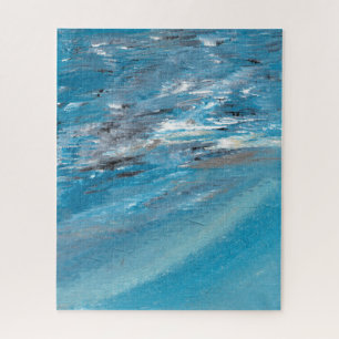 Abstract Ocean Waves in Blue and Grey Brushstrokes Jigsaw Puzzle