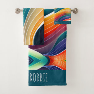 Abstract Ocean Waves Rainbow Pattern Bath Towel Set