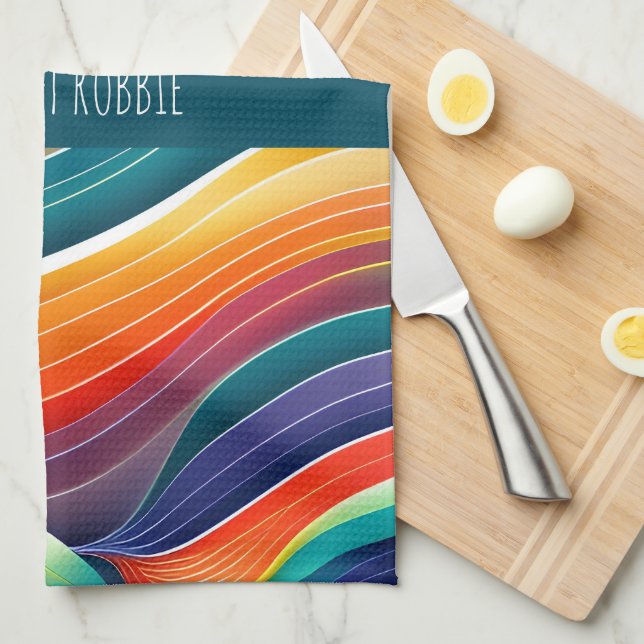 Abstract Ocean Waves Rainbow Pattern Kitchen Towel (Quarter Fold)