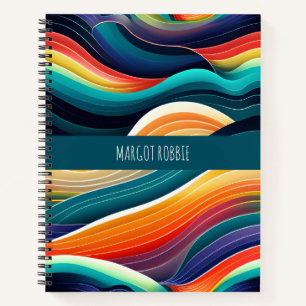 Abstract Ocean Waves Rainbow Pattern Notebook