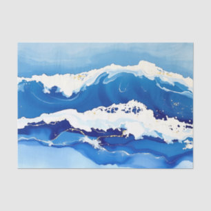 Abstract Ocean Waves with Textured Strokes Tissue Paper