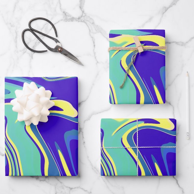 Abstract Oceanic Swirls Wrapping Paper Sheet (Front)
