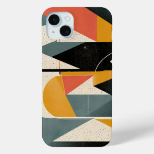 Abstract of various shapes in grey and orange iPhone 15 mini case