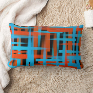 Abstract oil brush strokes in orange and blue lumbar pillow
