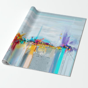 Abstract oil painting landscape. Colorful blue pur Wrapping Paper