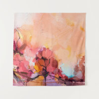 Abstract oil painting landscape. Colourful blue pu