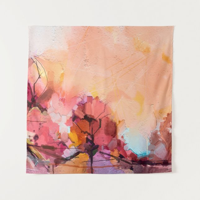 Abstract oil painting landscape. Colourful blue pu Tapestry (Front)