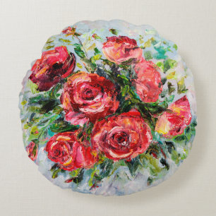  abstract oil painting of beautiful fresh bouquet  round pillow