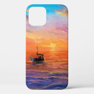 abstract oil painting of fishing boat and sea on iPhone 12 case
