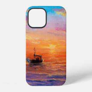 abstract oil painting of fishing boat and sea on iPhone 12 case