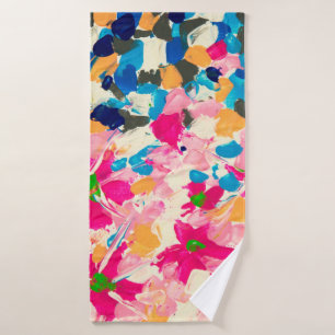abstract oil painting on canvas. Multi coloured w Bath Towel