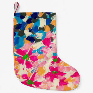 abstract oil painting on canvas. Multi coloured w Small Christmas Stocking
