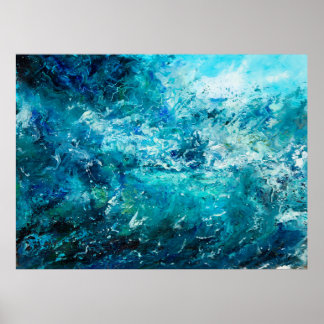 abstract oil painting showing waves in ocean or s poster