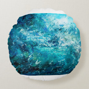  abstract oil painting showing waves in ocean or s round pillow