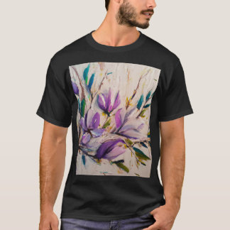 Abstract oil painting technique flowers leaves T-Shirt