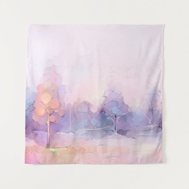 Abstract oil painting winter forest landscape. Sem Tapestry (Front)