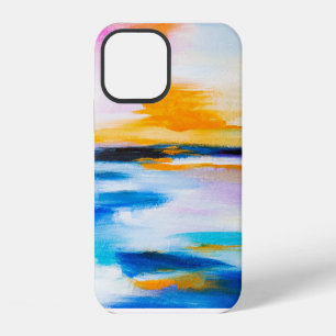 Abstract oil texture, sunset sea painting. iPhone 12 case