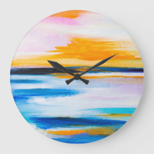 Abstract oil texture, sunset sea painting. large clock