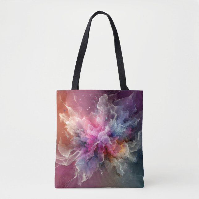 Abstract Old Rose Floral Cloud Landscape Tote Bag (Front)