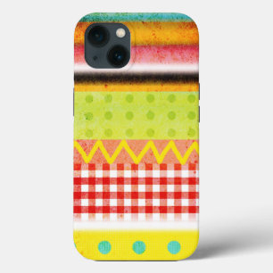 Abstract Old styled Gingham Zigzag striped Polka iPhone 13 Case
