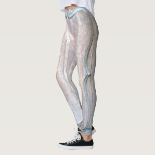 Abstract Old Wood Door Blue/Grey Personalized Name Leggings