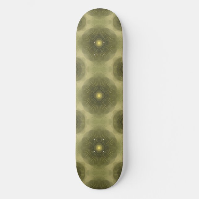 Abstract Olive Green Flower Seamless Pattern Skateboard (Front)